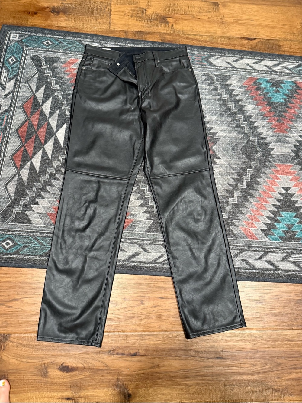 GAP Black Faux Leather Straight Jeans